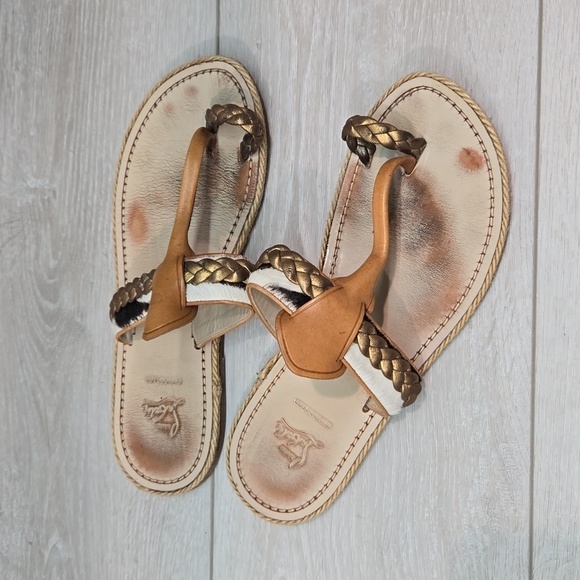 Christian Louboutin Leather & Calf Hair Hola Chica Toe Ring Flat Sandals sz 39 - Picture 2 of 11